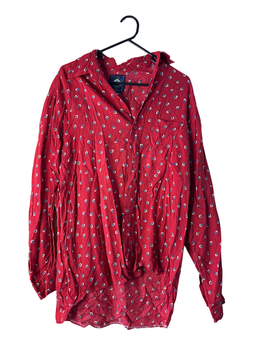Vintage Red, White, Green Button Up Long Sleeve Shirt