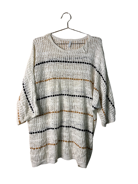 White/Cream, Orange, Blue Knit Batwing Top