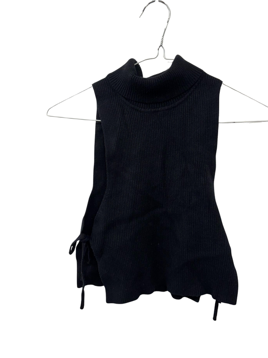 Black Ribbed Sleeveless Turtleneck Top