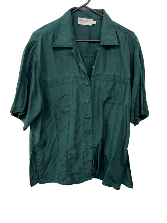 Vintage Dark Green Short Sleeve Button Up Shirt