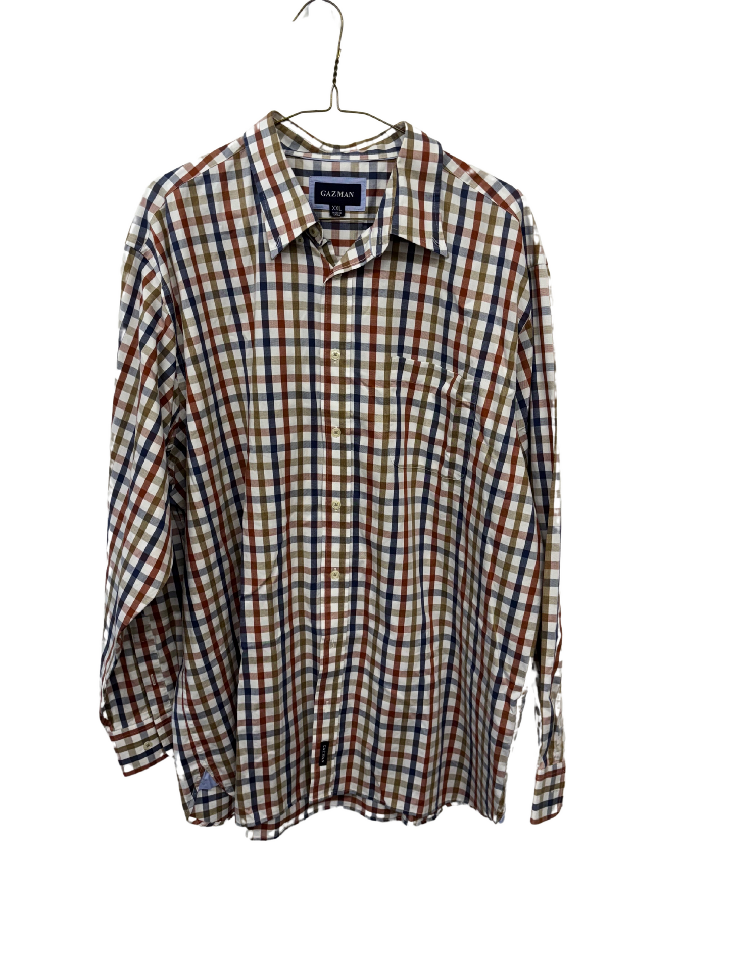 Red, White, Beige, Blue Check Long Sleeve Button Up Shirt