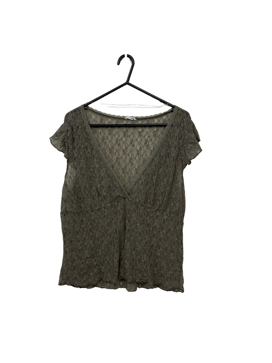 Green Lace V-Neck Cap Sleeve Top