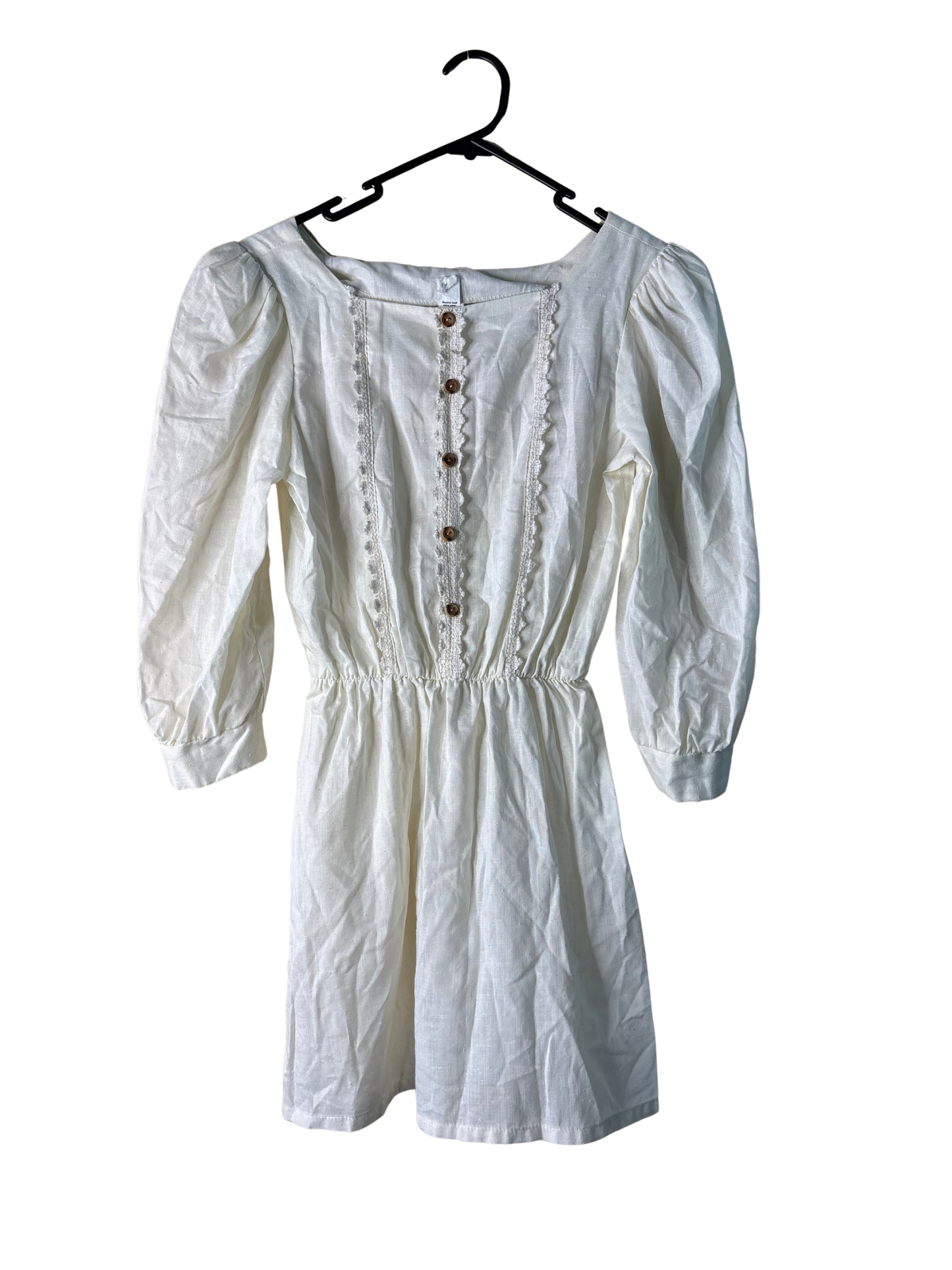 Vintage Cream Semi-Sheer Long Sleeve Dress with Buttons & Lace