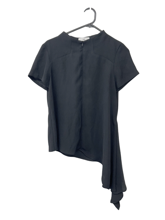Black Zip Up Asymmetrical Short Sleeve Top