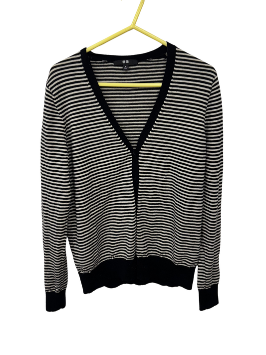 Black & Cream Stripe Long Sleeve Cardigan