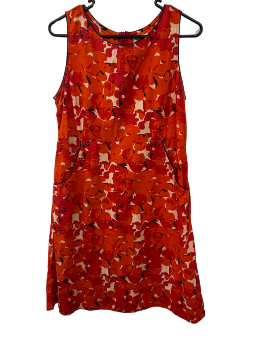 Red, Orange, White Floral Print Sleeveless Dress