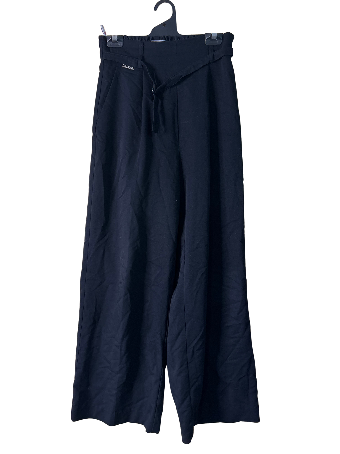 Black Wide Leg Ankle Length Pants with Belt
