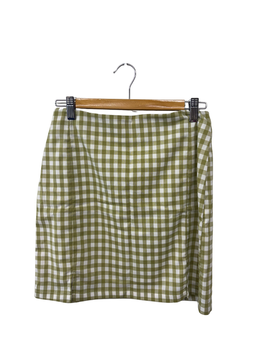 Green & White Check Short Skirt