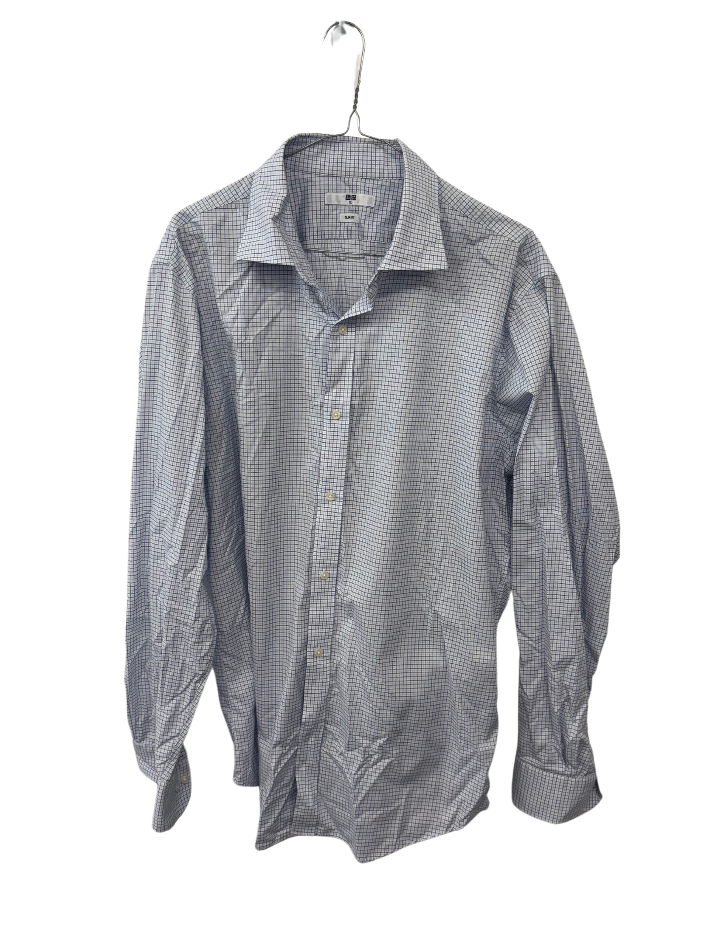 White & Blue Check Long Sleeve Slim Fit Button Up Shirt