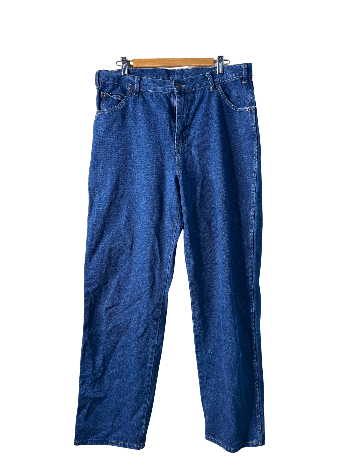 Dark Blue Denim Straight Leg Mid-Rise Jeans