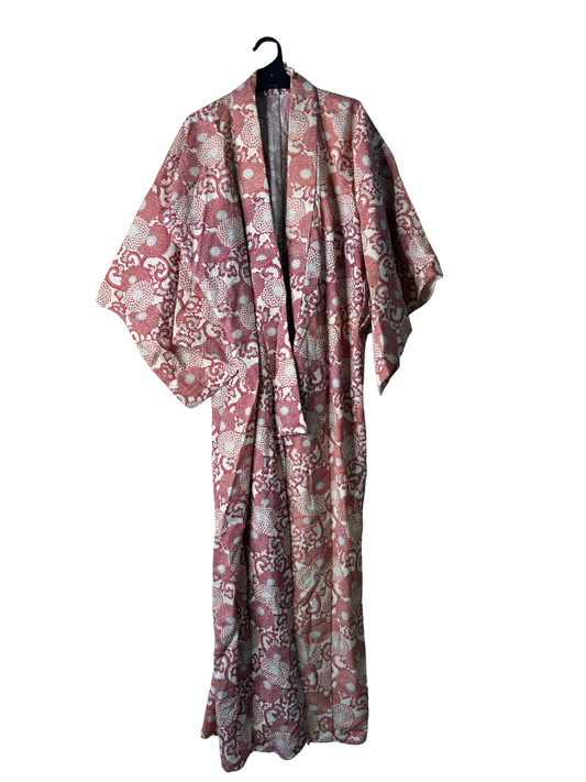 Cream, Red, Grey Floral Print Kimono