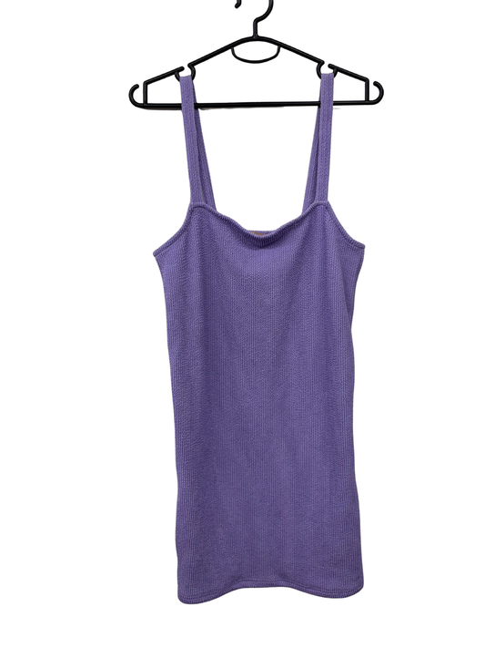 Purple Shirred Thin Strap Short Dress