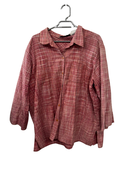 Vintage Pink & Red Check 3/4 Sleeve Button Up Shirt