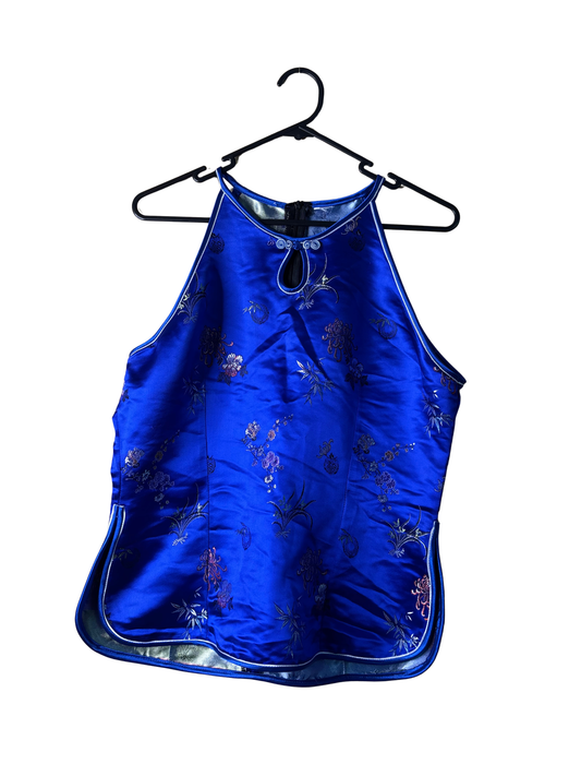 Electric Blue Sleeveless Floral Qipao/Cheongsam Top