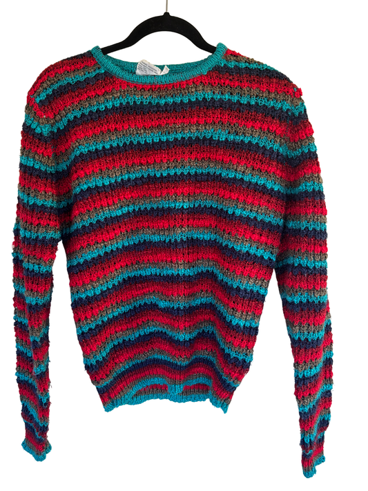 Vintage Red, Blue, Multicolour Stripe Knit Jumper
