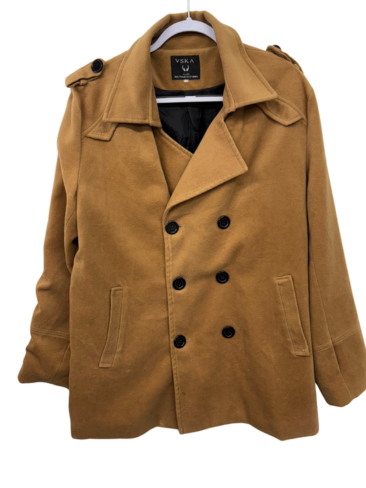 Tan Coat with Black Buttons