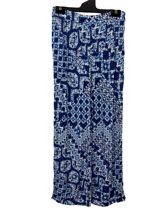 Blue & White Tie Dye Print High Waisted Wide Leg Pants