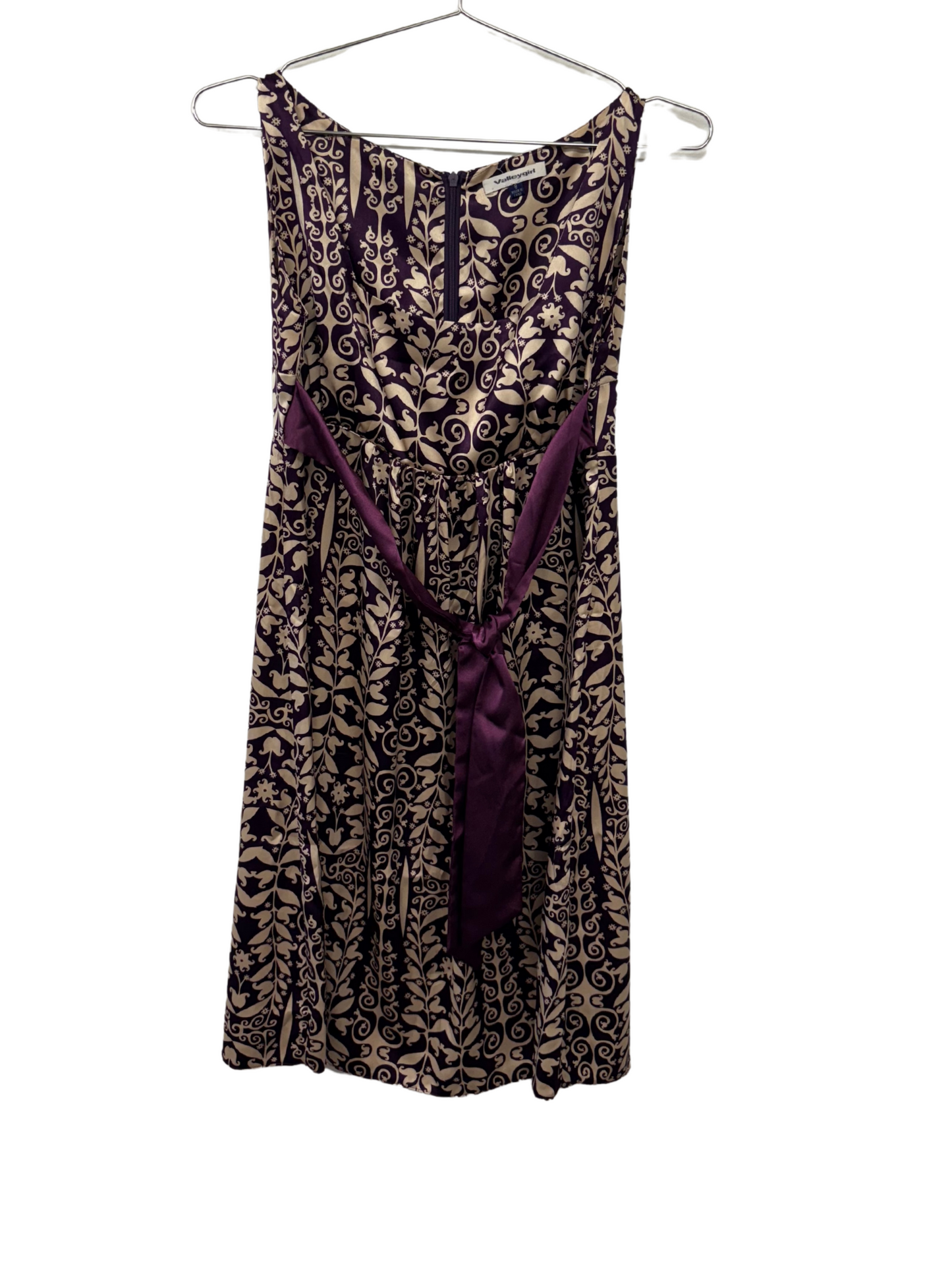 00s Purple & Cream Floral Print Sleeveless Knee Length Dress