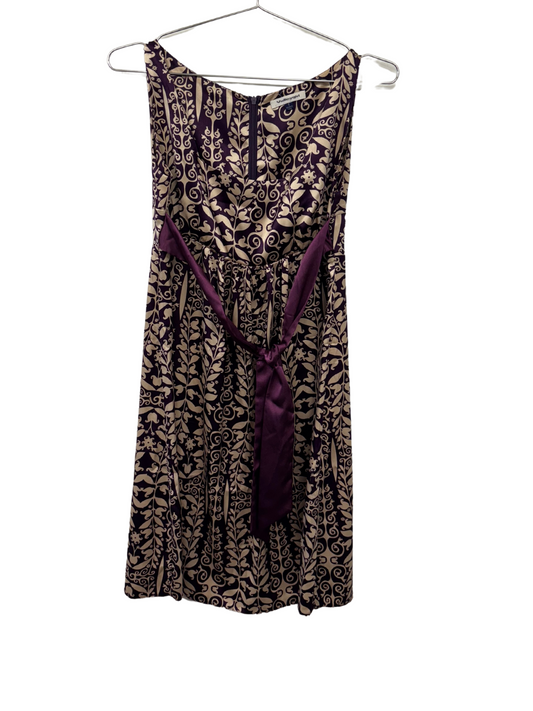 00s Purple & Cream Floral Print Sleeveless Knee Length Dress