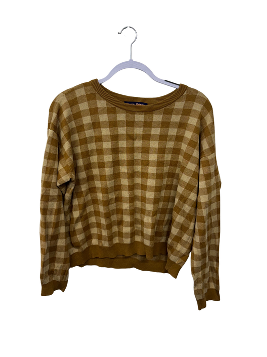 Dark Yellow & Cream Check Long Sleeve Knit Jumper
