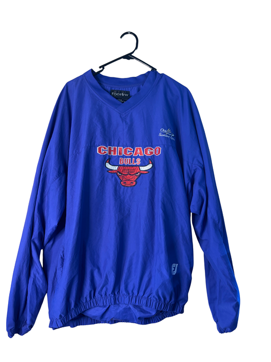 Electric Blue V Neck Spray Sweater with 'Chicago Bulls' Logo