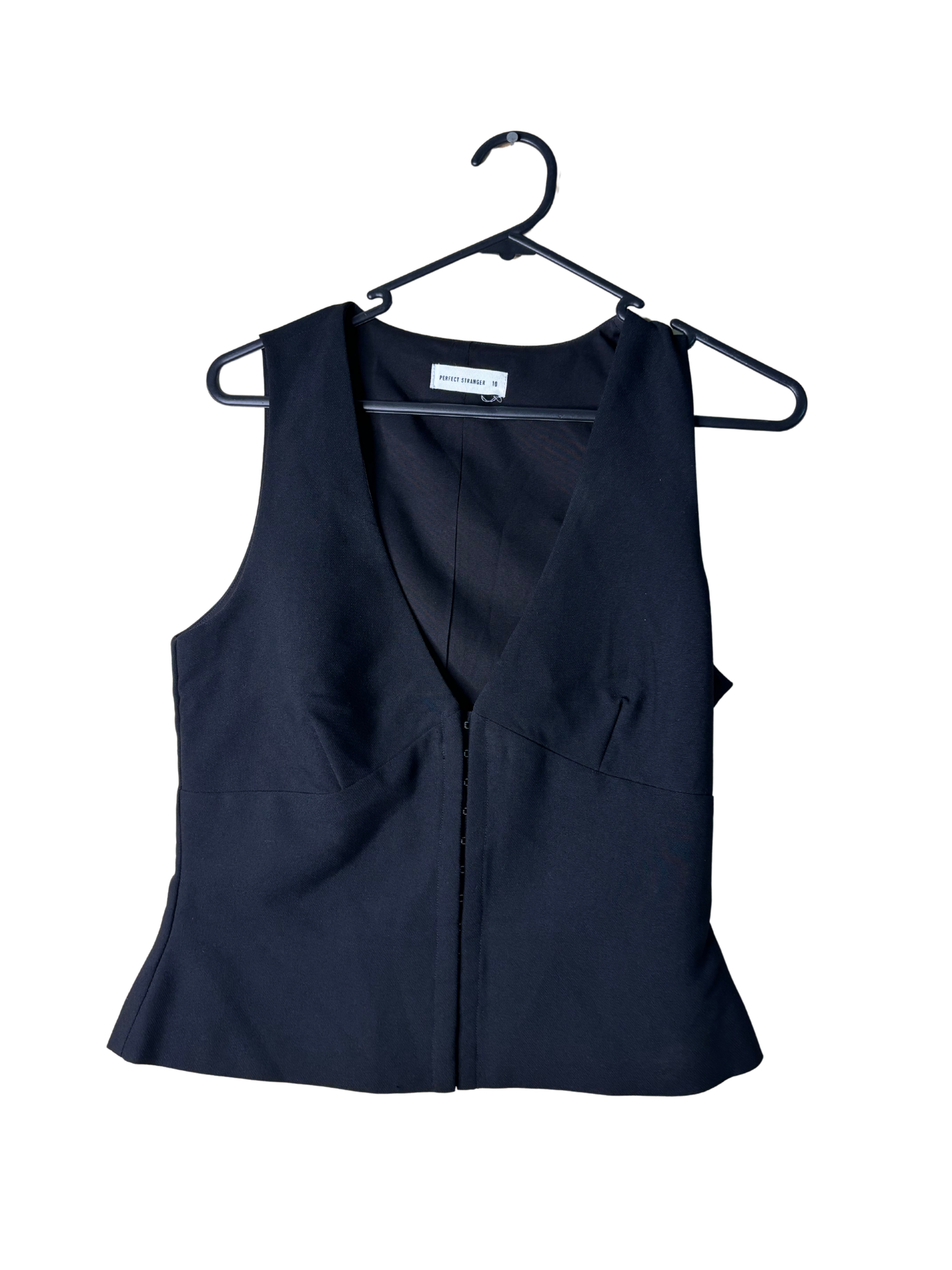 Black Sleeveless Fitted Vest Top with Hook & Eye Closure