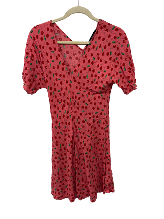 Pink & Red Cherry Print Short Sleeve Dress