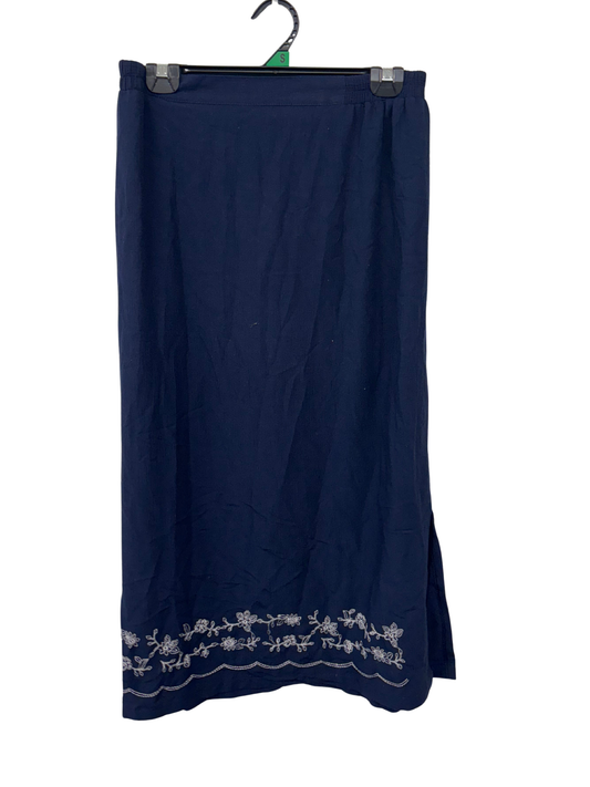 Vintage Dark Blue Midi Skirt with Embroidery