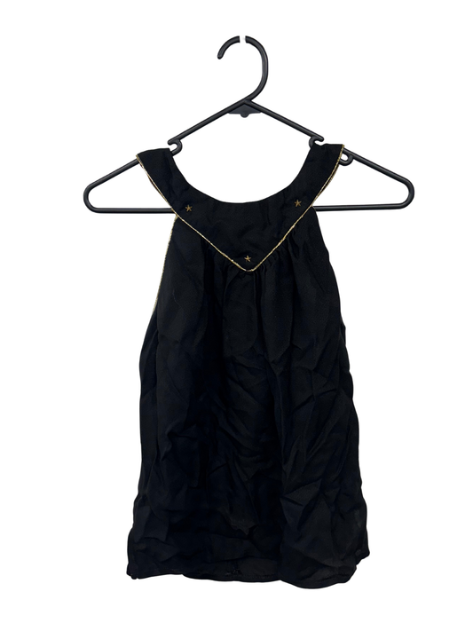 Vintage Black Sleeveless Top with Gold Piping