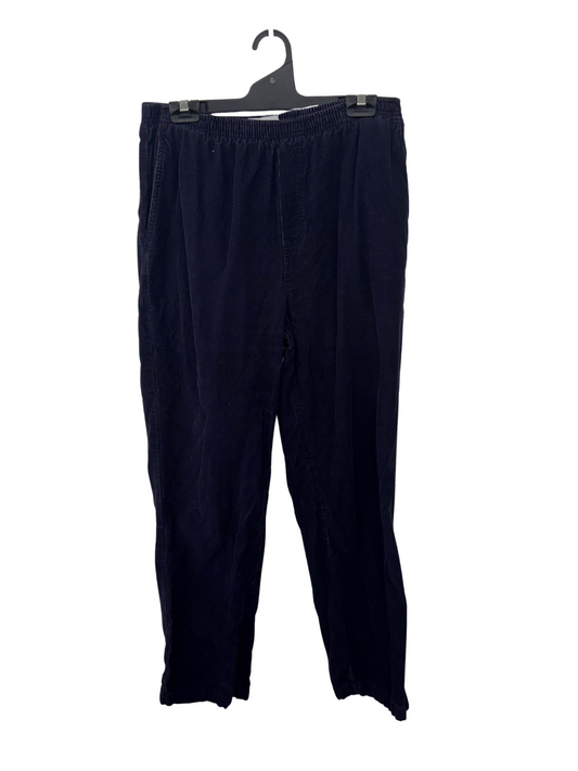 Dark Blue Corduroy Elastic Waist Tapered Pants