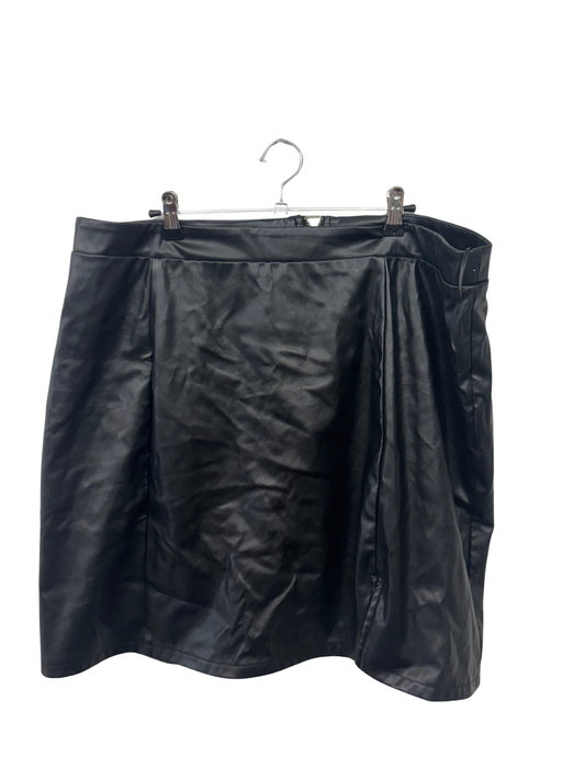 Black Faux Leather Mini Skirt with Split