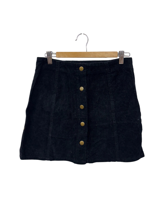 Black Corduroy Button Up Mini Skirt
