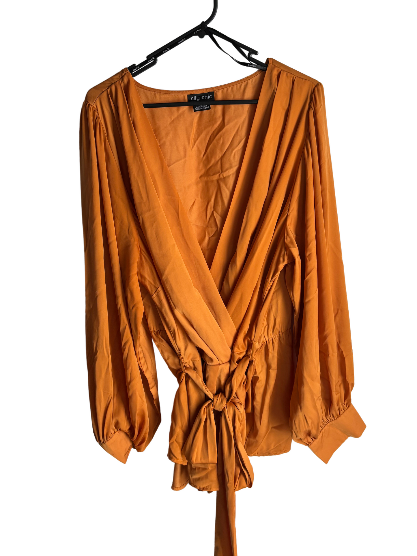 Orange Long Sleeve Faux Wrap Top