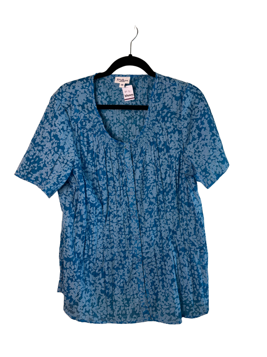 Blue Floral Crinkle Cut Pleated Blouse