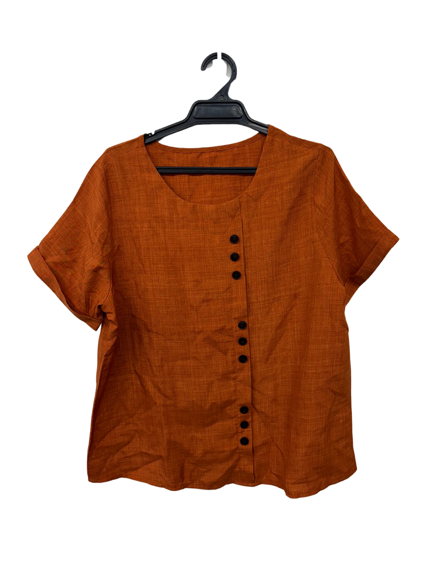 Orange Short Sleeve Top with Asymmetrical Buttons