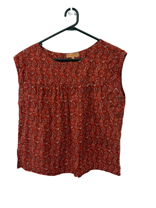 Red, Cream & Black Print Sleeveless Top