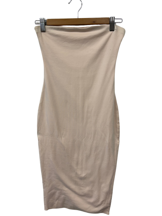 Light Pink Strapless Bodycon Midi Dress with Back Cut Out