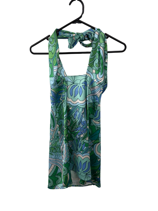 Blue, Green, White Psychadelic Halter Dress