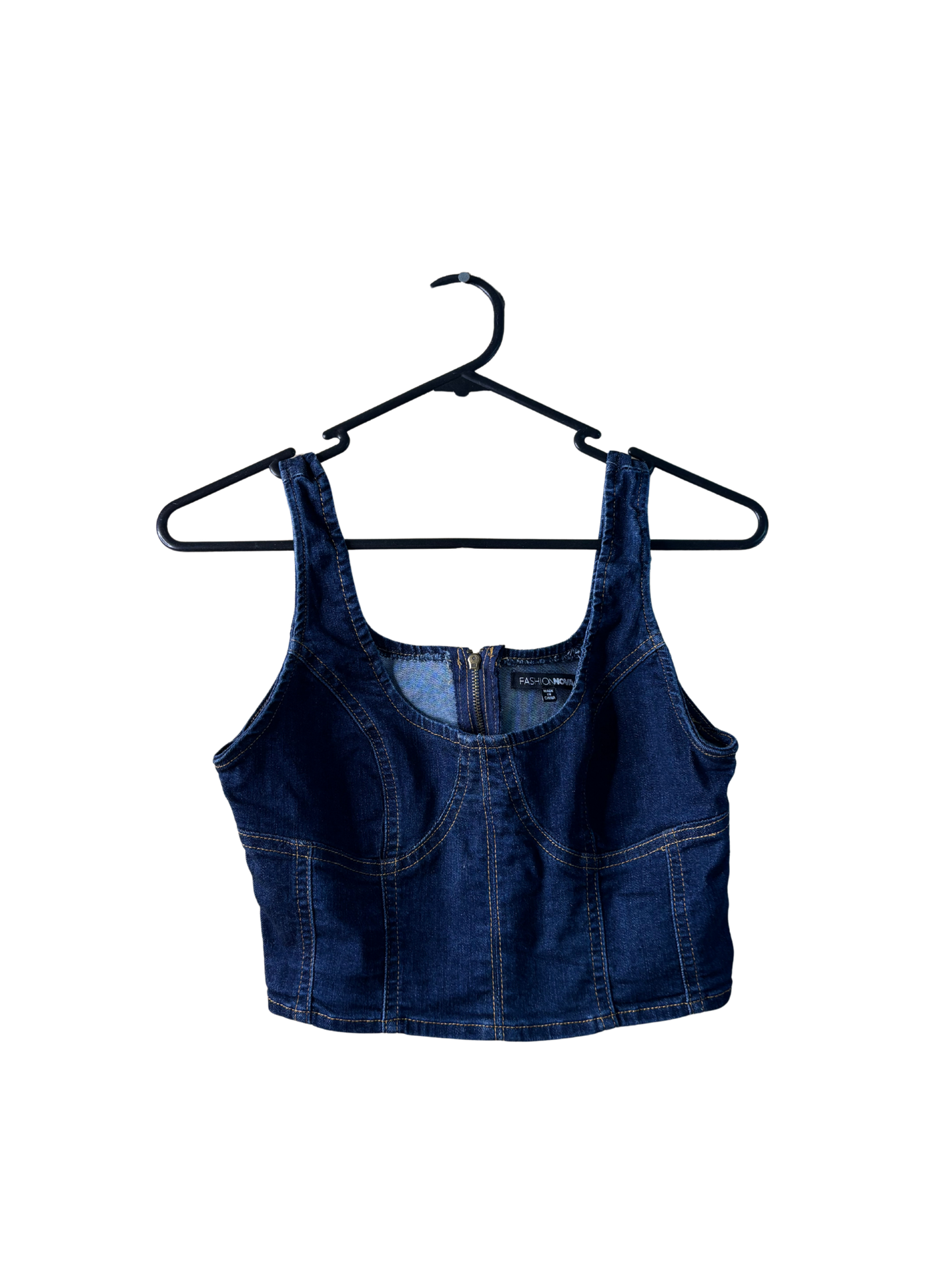 Dark Blue Denim Contrast Stitch Sleeveless Crop Top