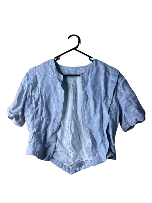 Vintage Light Blue & White Crop Short Sleeve Jacket