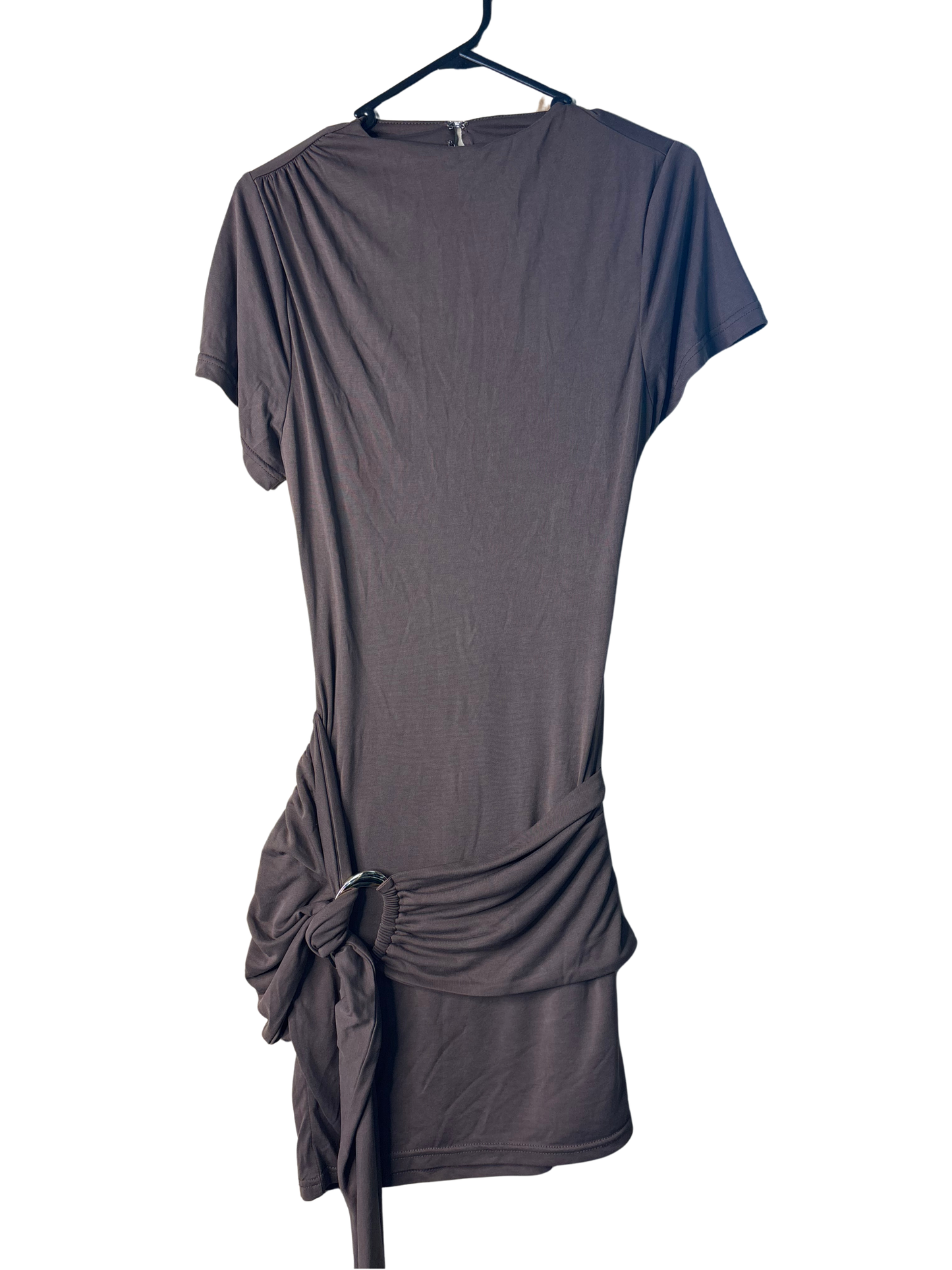 Brown Short Sleeve Dress with Wrap