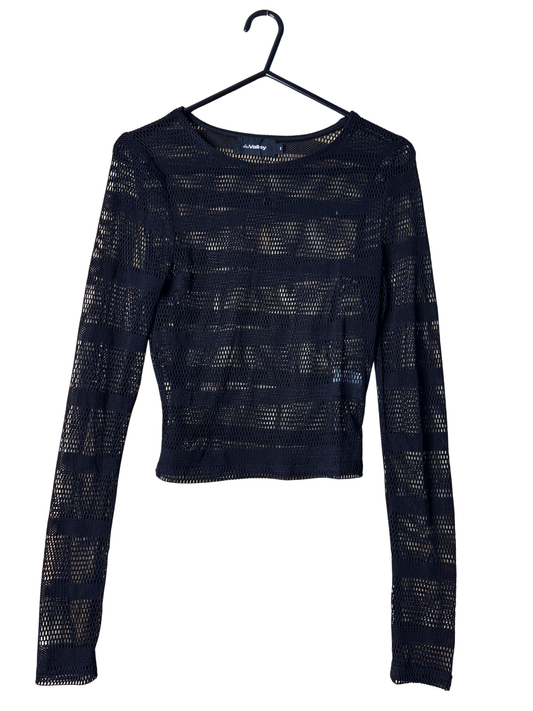 Black Mesh Long Sleeve Crop Top