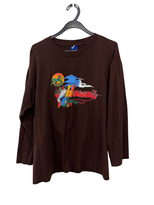Dark Brown Long Sleeve Shirt with 'Hawaii' Logo