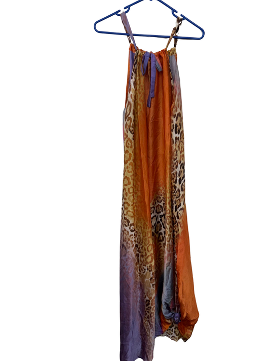 Orange & Purple with Leopard Print Maxi Dress/Cover Up