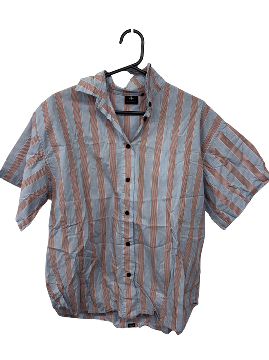 Blue & Red Stripe Short Sleeve Button Up Shirt