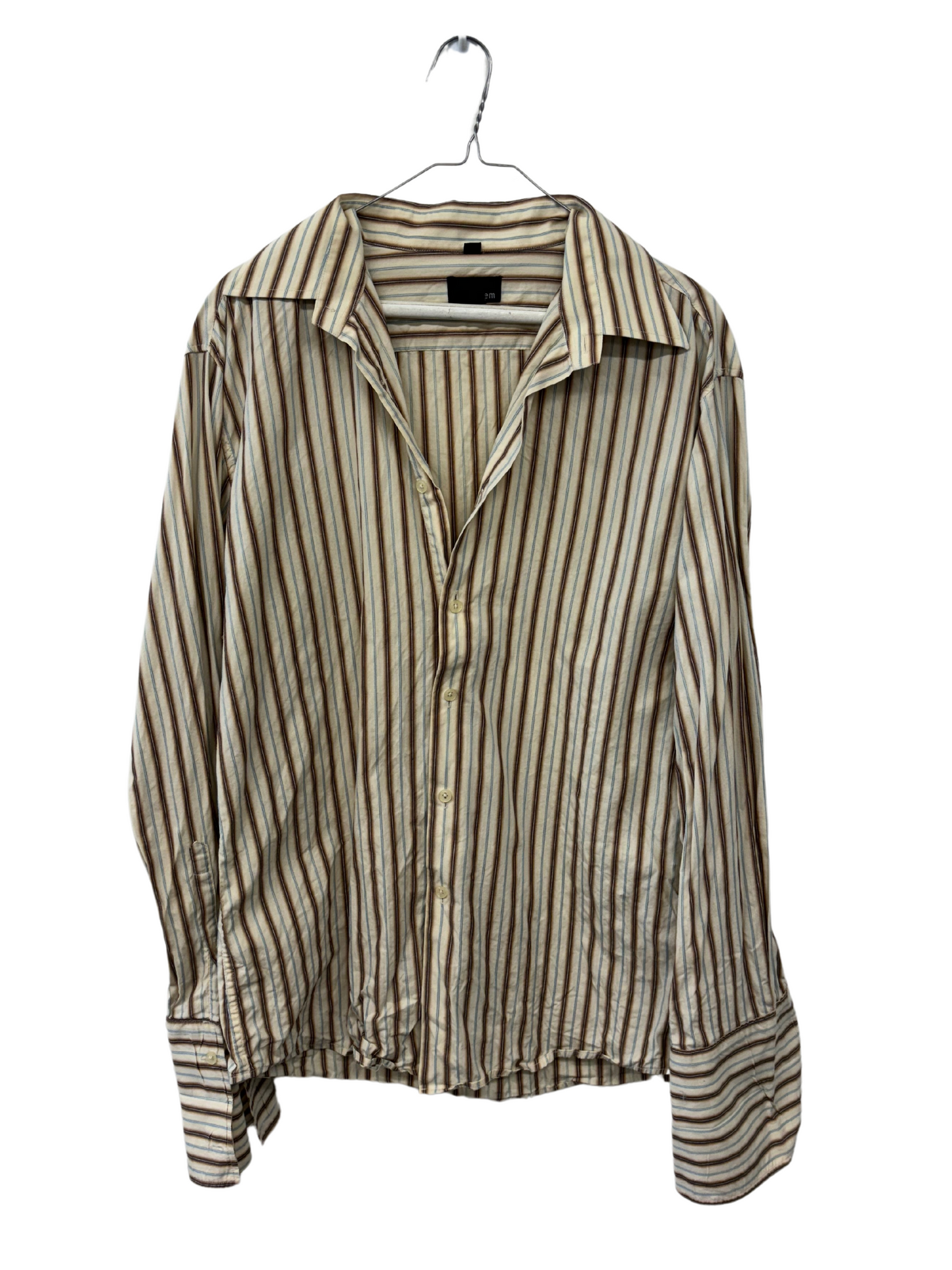 Vintage Cream, Brown Striped Long Sleeve Button Up Shirt