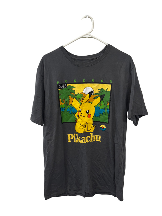 Grey Short Sleeve T Shirt with Yellow Pikachu Logo