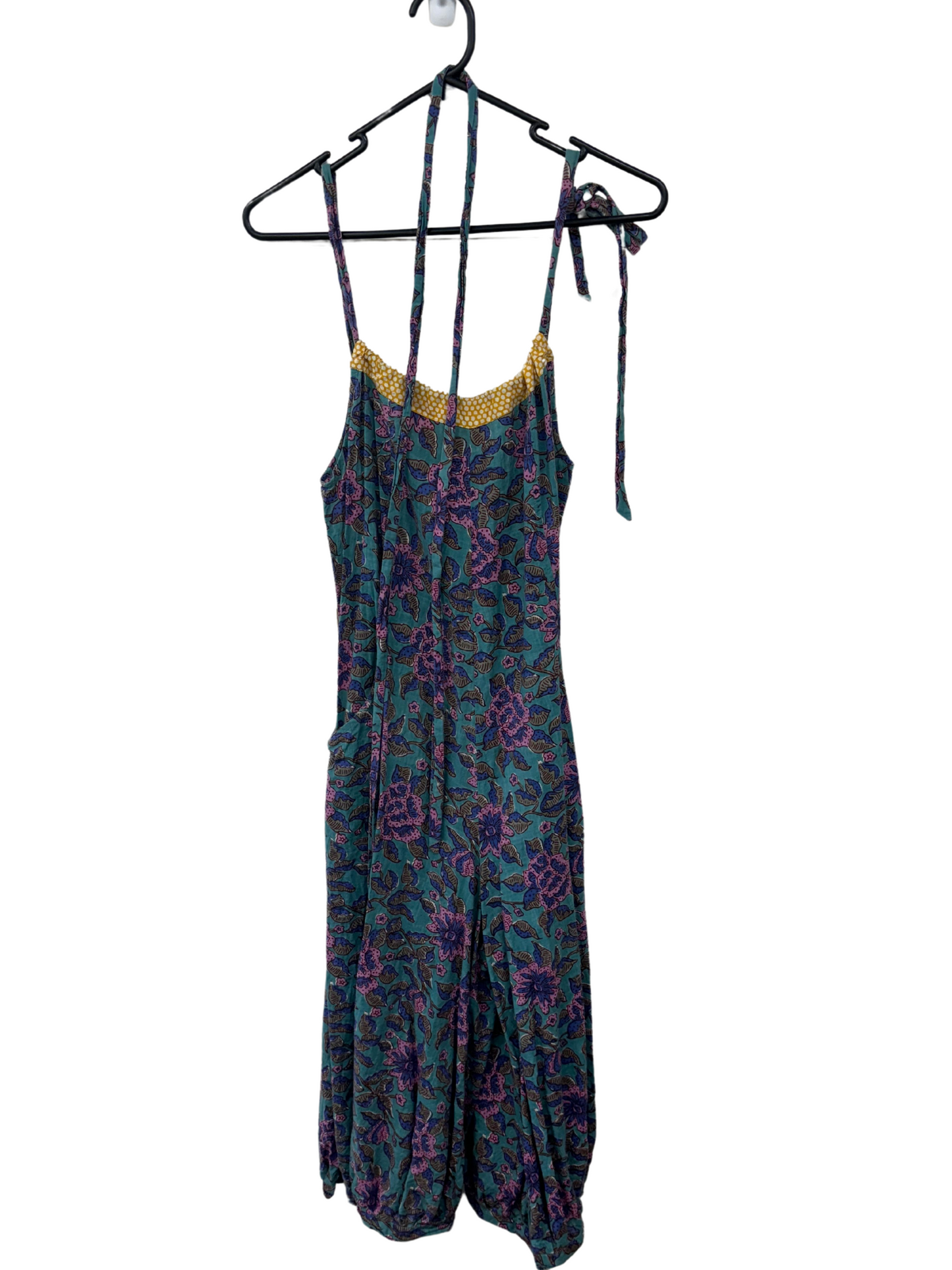 Green, Blue & Pink Floral Print Tie Hippy Midi Jumpsuit