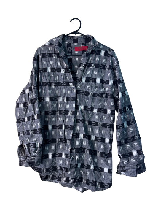 Black & White Oversized Printed Long Sleeve Button Up Shirt