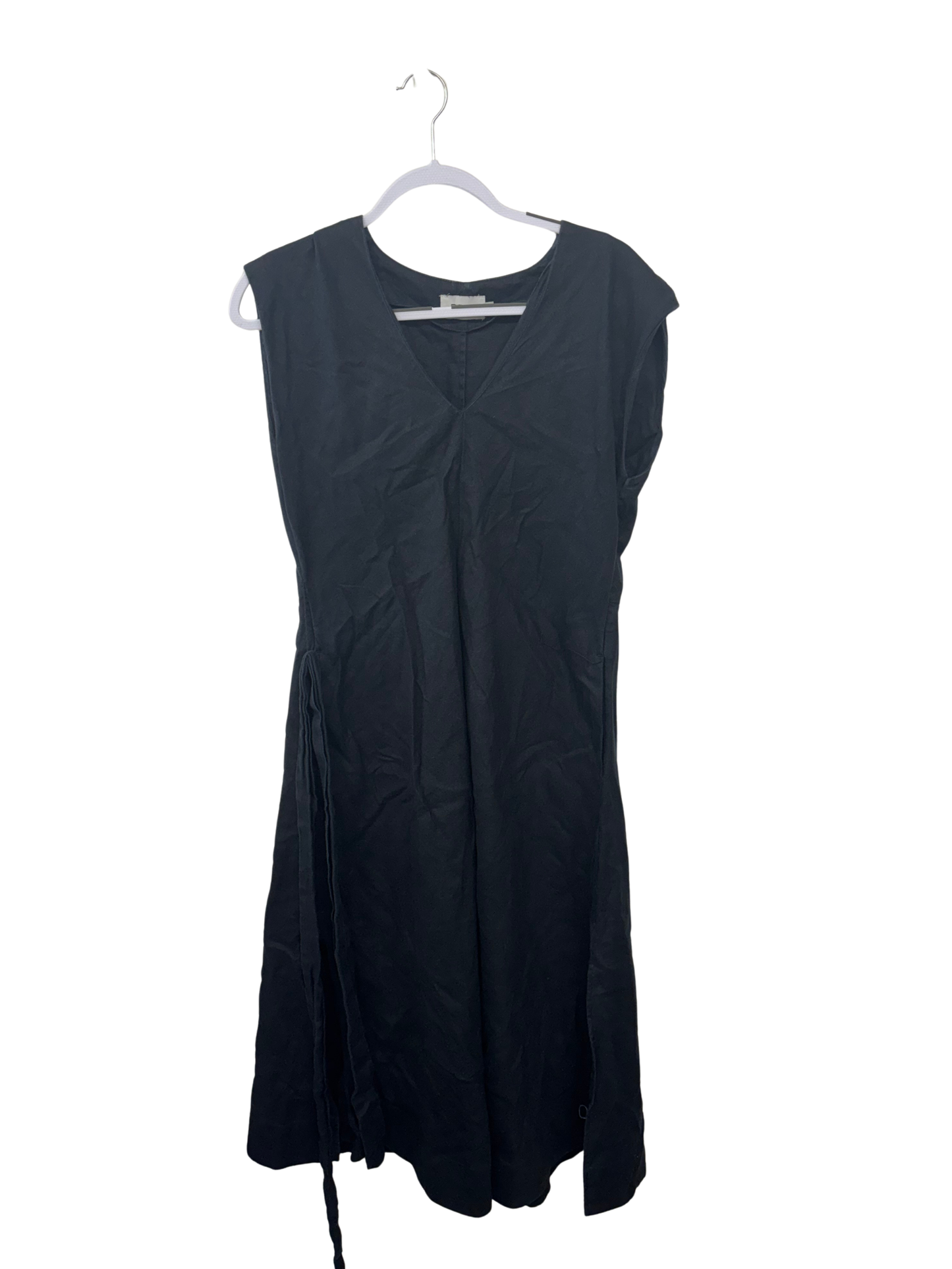 Black Sleeveless Midi V Neck Dress